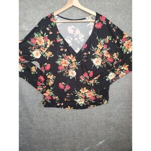Ambiance Women's Size 3X Black Floral Boho Wrap Top